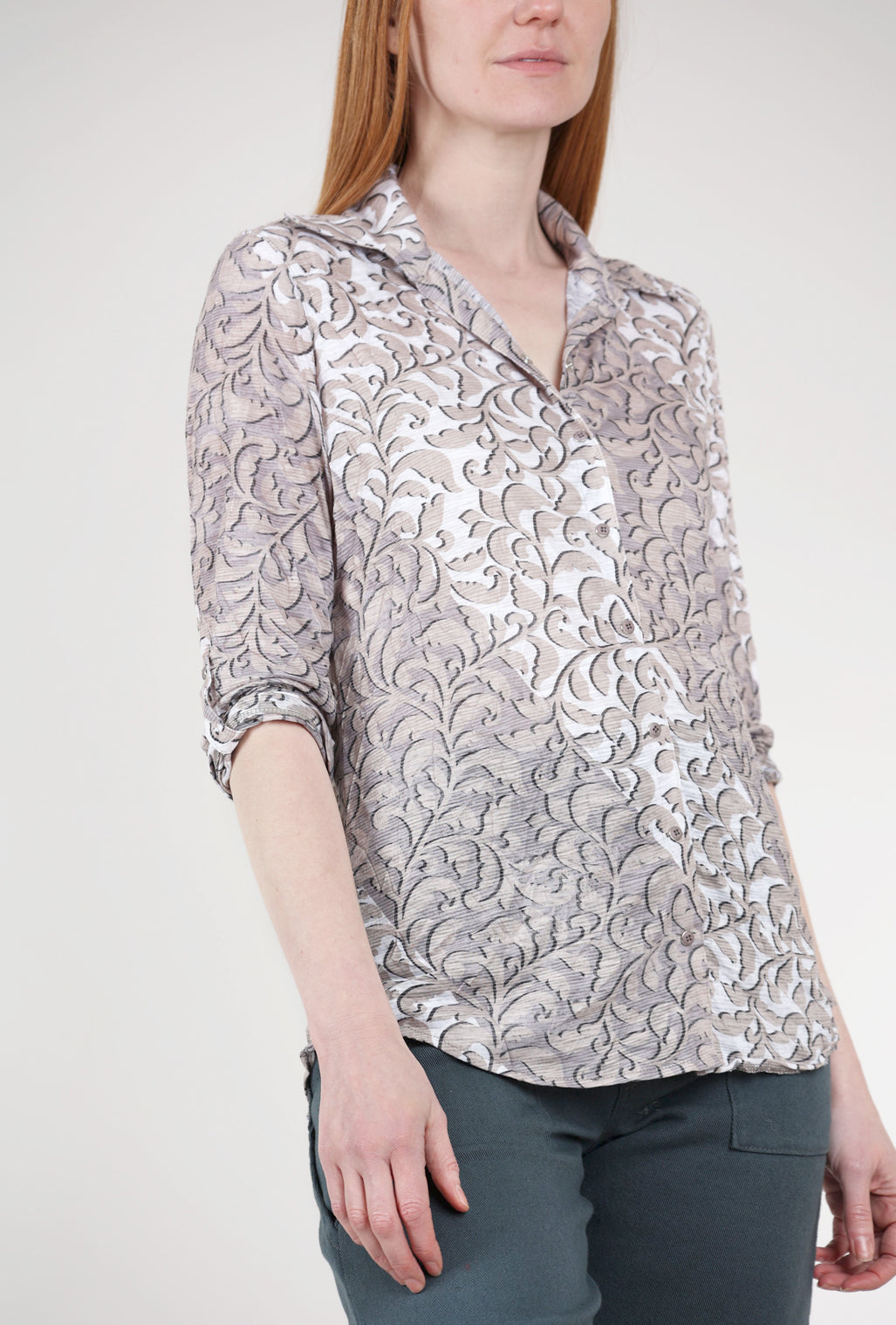 David Cline Roll-Up Sleeve Crinkle Shirt, Earth Print
