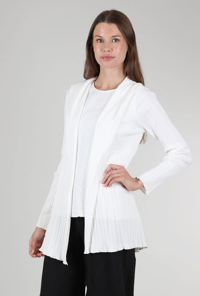 Fenini Micropleat Hooded Cardie, Off-White