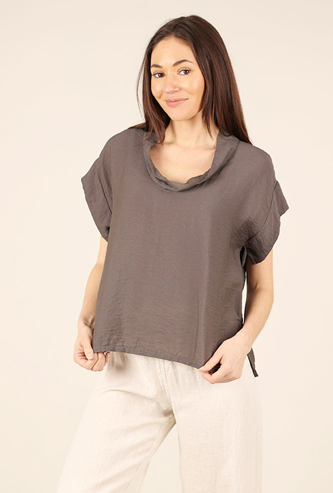 Cut Loose Parachute Cowl Top, Anthracite