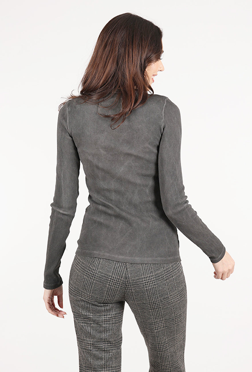 Baci Crewneck Ribbed Top, Cafe Latte