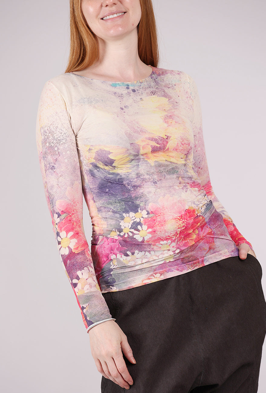 AMB Designs Raw Edge Second Skin Top, Flower Child/Angora