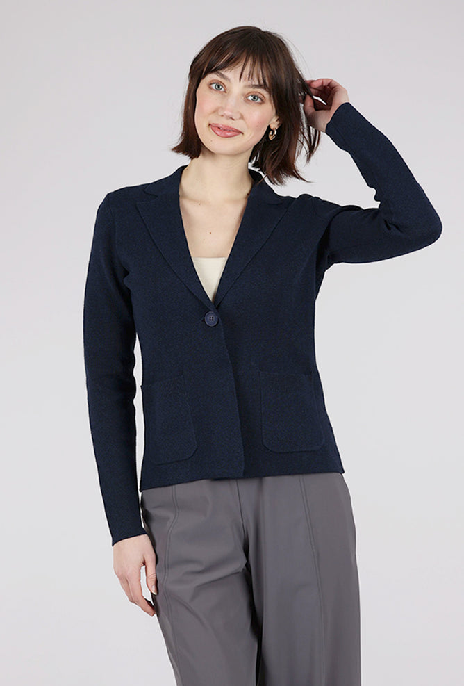 Kinross Cashmere Back Rib Knit Blazer, Navy