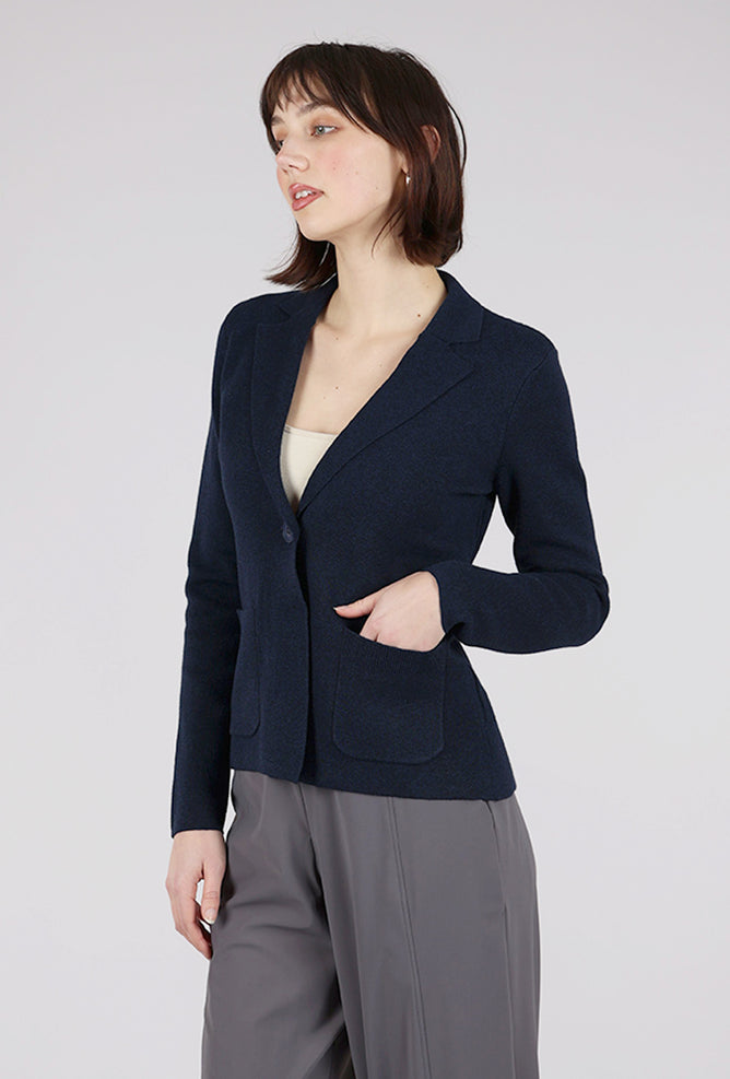 Kinross Cashmere Back Rib Knit Blazer, Navy