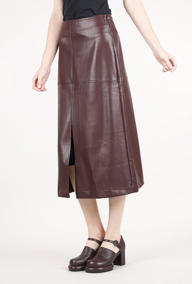 Grade & Gather Vegan Leather Lottie Skirt, Plum Wine