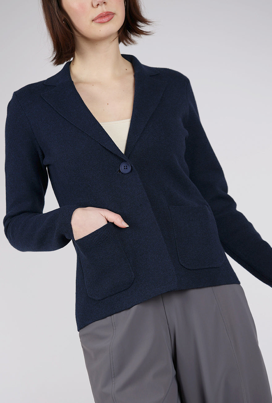 Kinross Cashmere Back Rib Knit Blazer, Navy