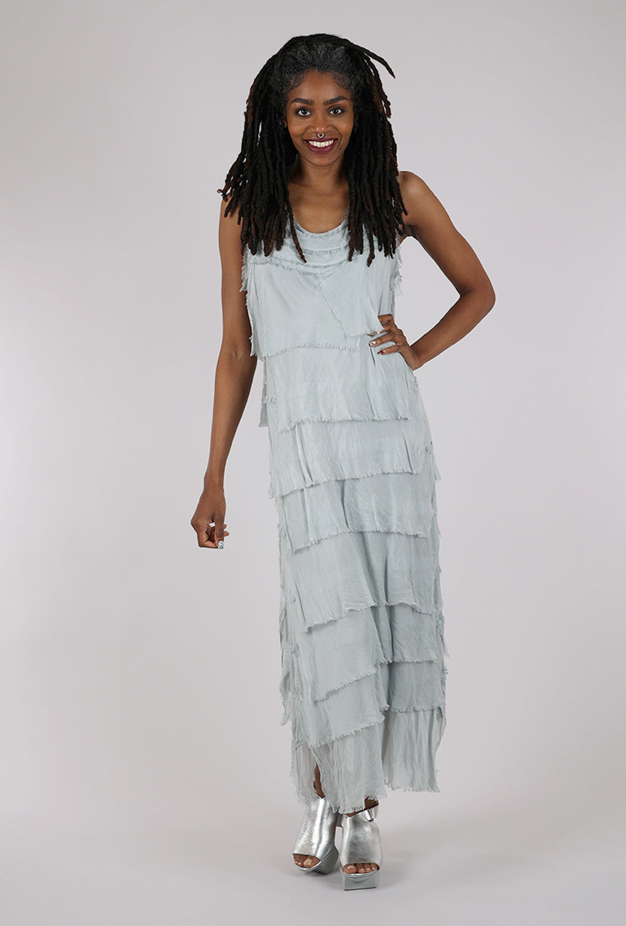 Liabella Long Tattered Tiers Dress, Silver