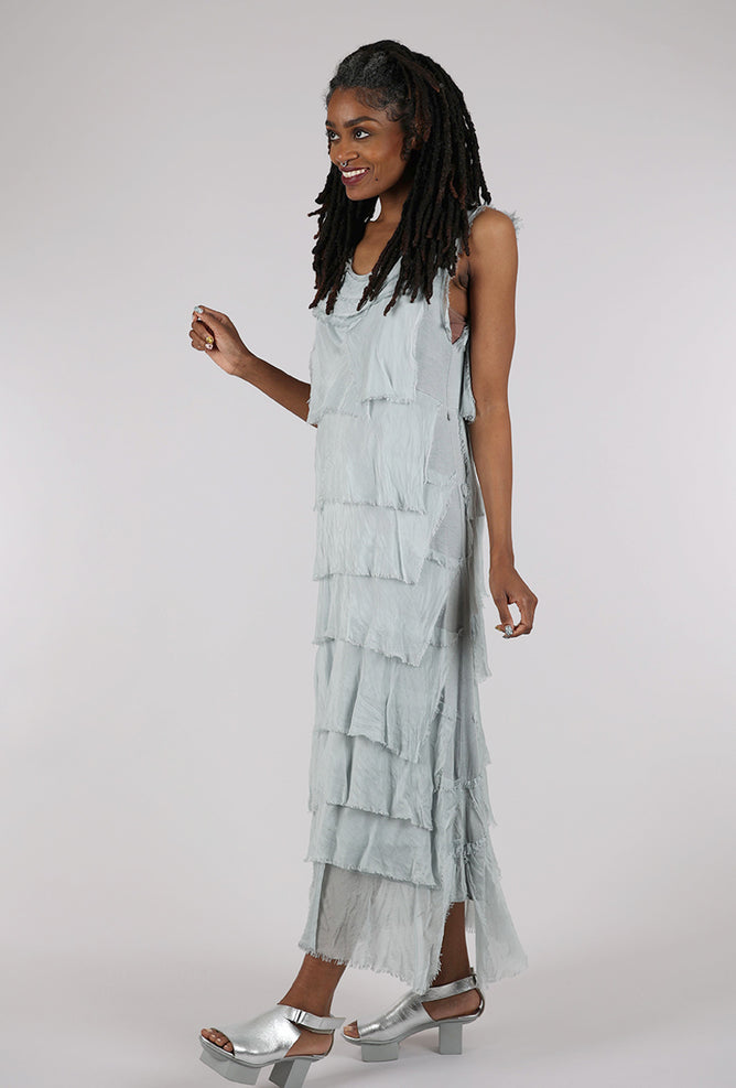 Liabella Long Tattered Tiers Dress, Silver