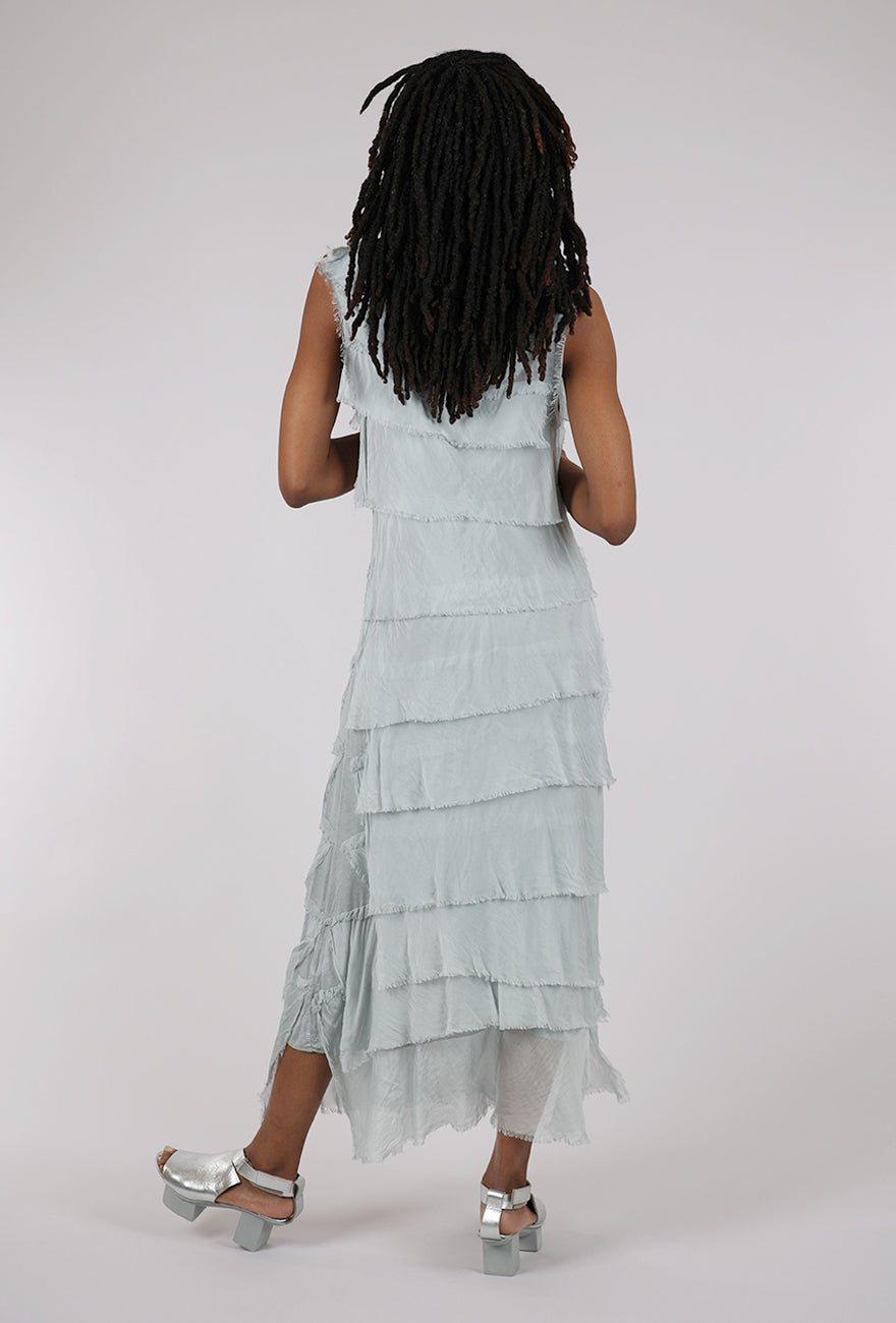 Liabella Long Tattered Tiers Dress, Silver