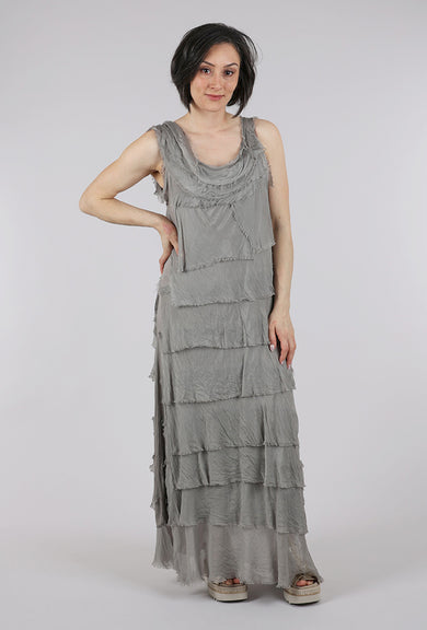 Liabella Long Tattered Tiers Dress, Taupe