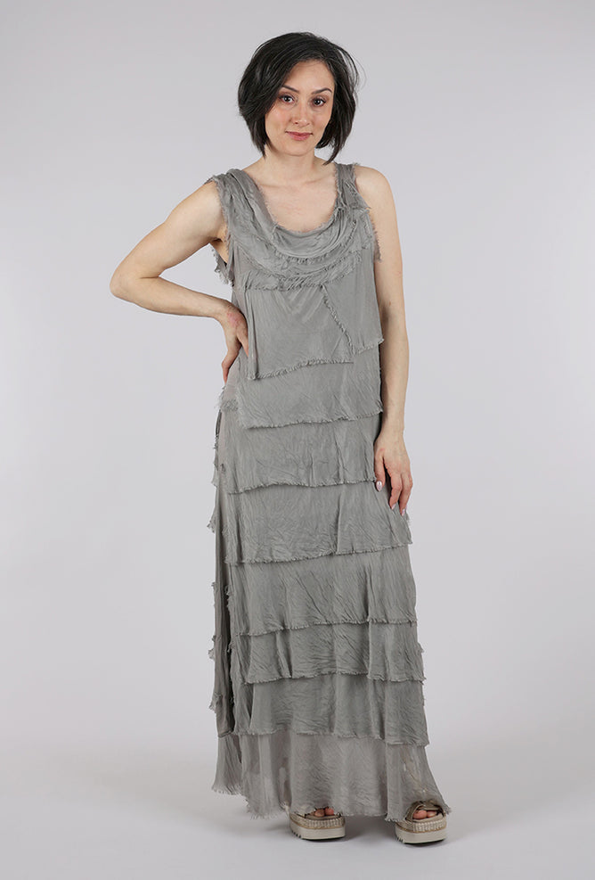 Liabella Long Tattered Tiers Dress, Taupe
