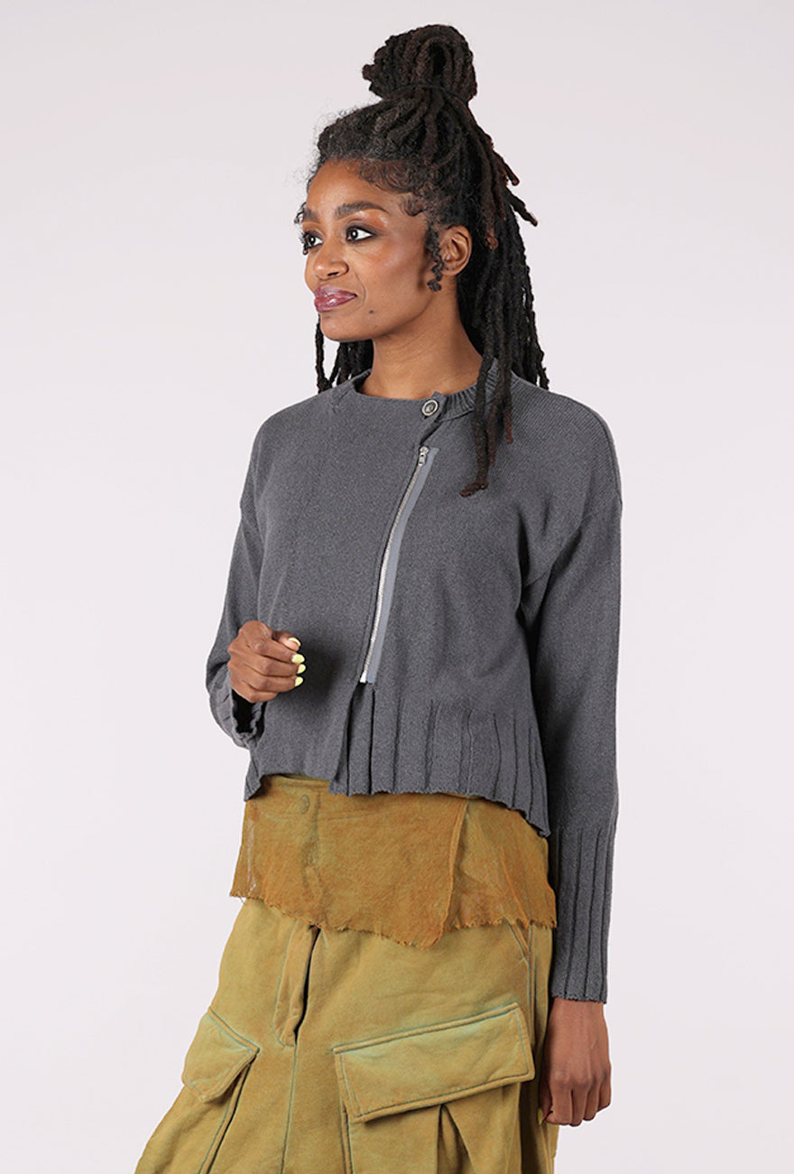 Lurdes Bergada Rib Trim Side Zip Sweater, Gray