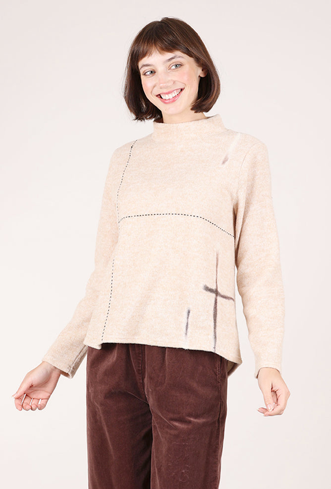 Trisha Tyler Felted Detail Mockneck, Beige