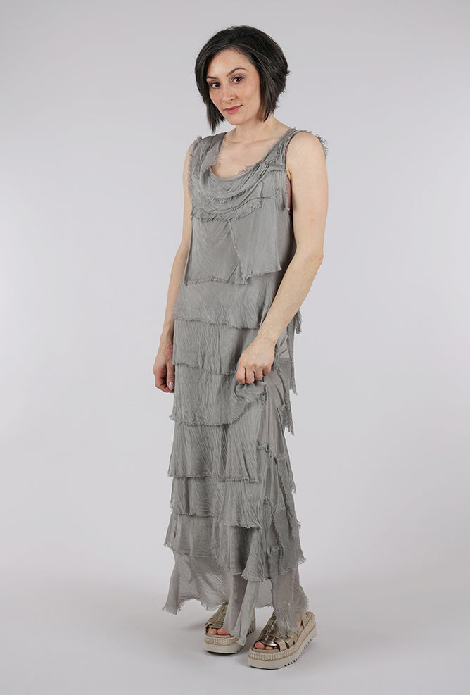 Liabella Long Tattered Tiers Dress, Taupe