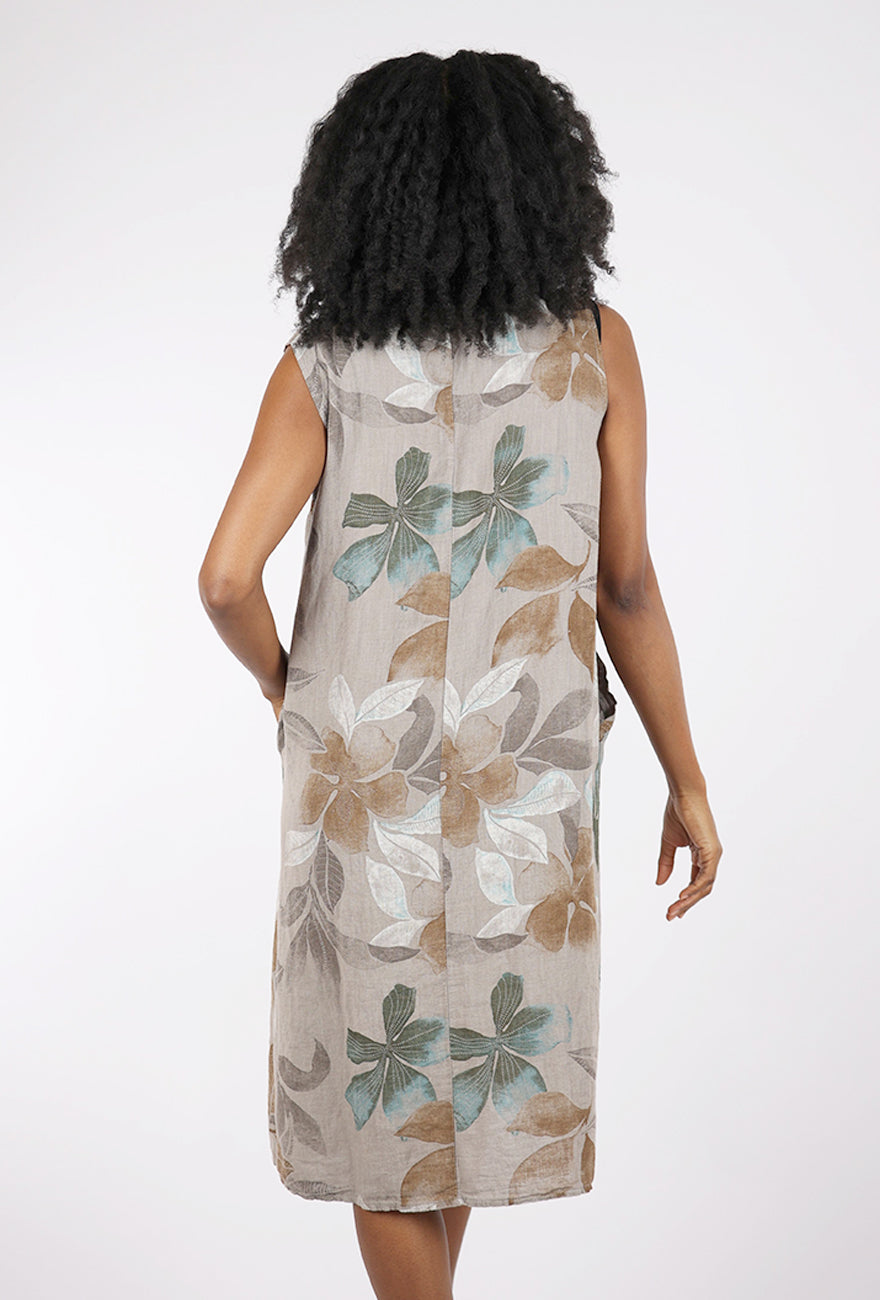 Liabella Linen Botanical Dress, Taupe