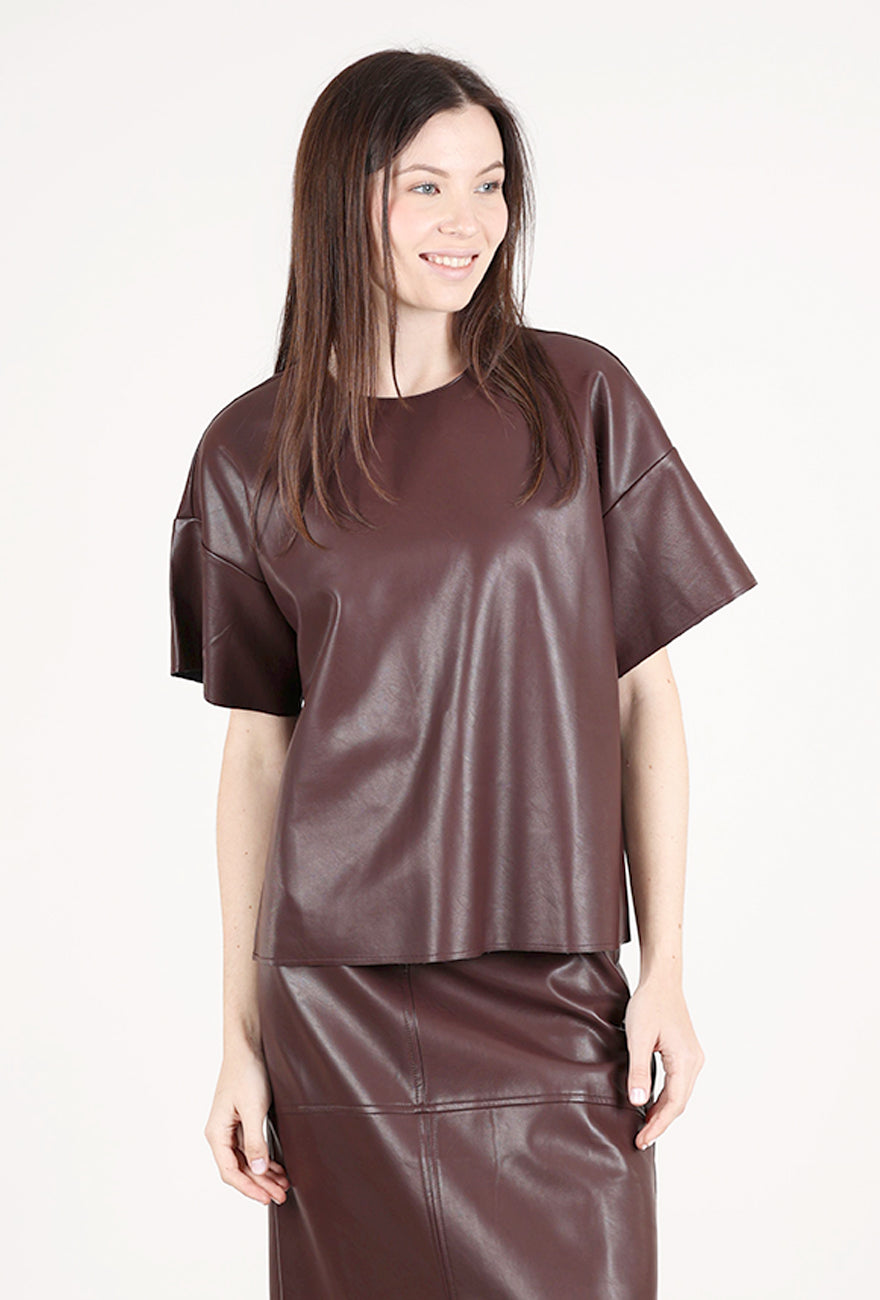 Grade & Gather Vegan Leather Boxy Top, Plum Wine