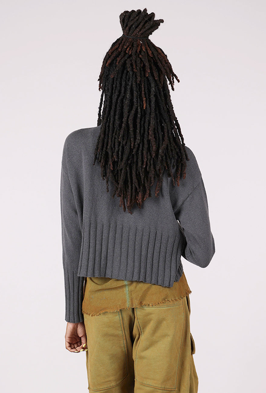 Lurdes Bergada Rib Trim Side Zip Sweater, Gray