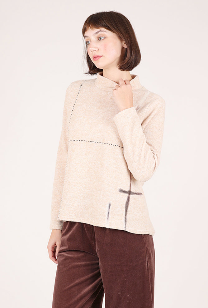 Trisha Tyler Felted Detail Mockneck, Beige