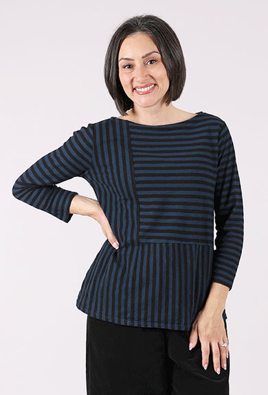 Cut Loose Black Stripe Boatneck Tee, Etan Navy