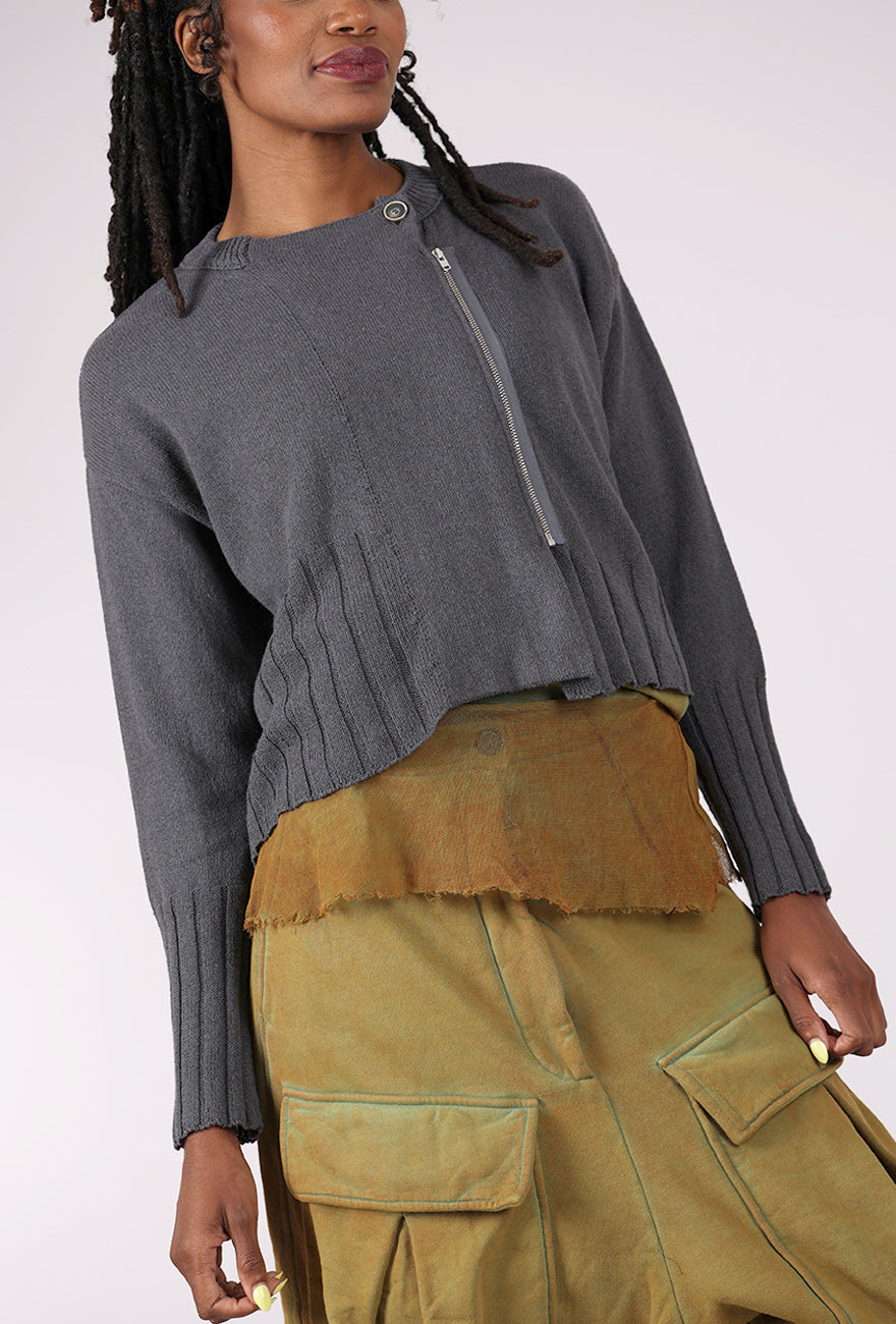 Lurdes Bergada Rib Trim Side Zip Sweater, Gray