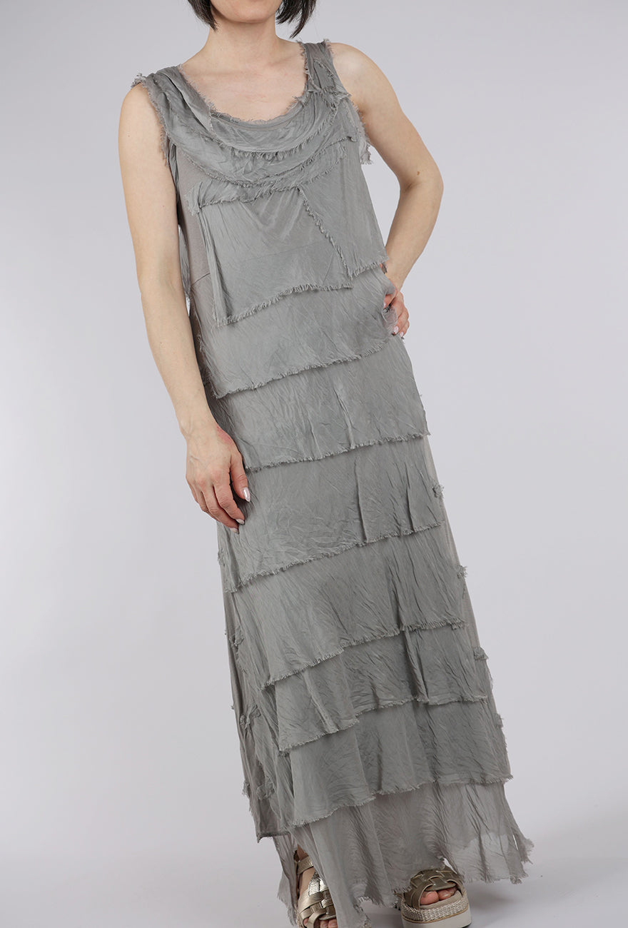 Liabella Long Tattered Tiers Dress, Taupe