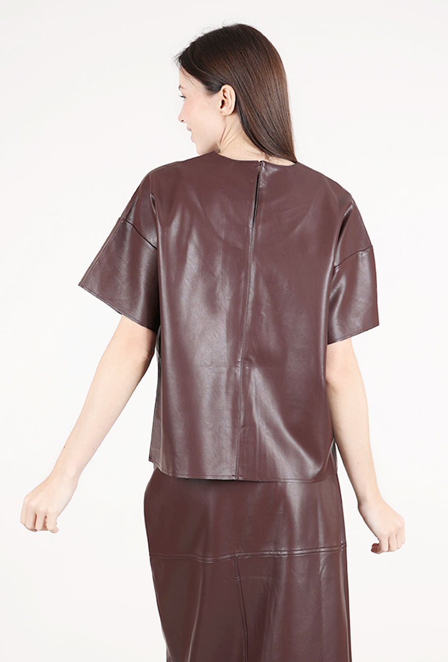 Grade & Gather Vegan Leather Boxy Top, Plum Wine