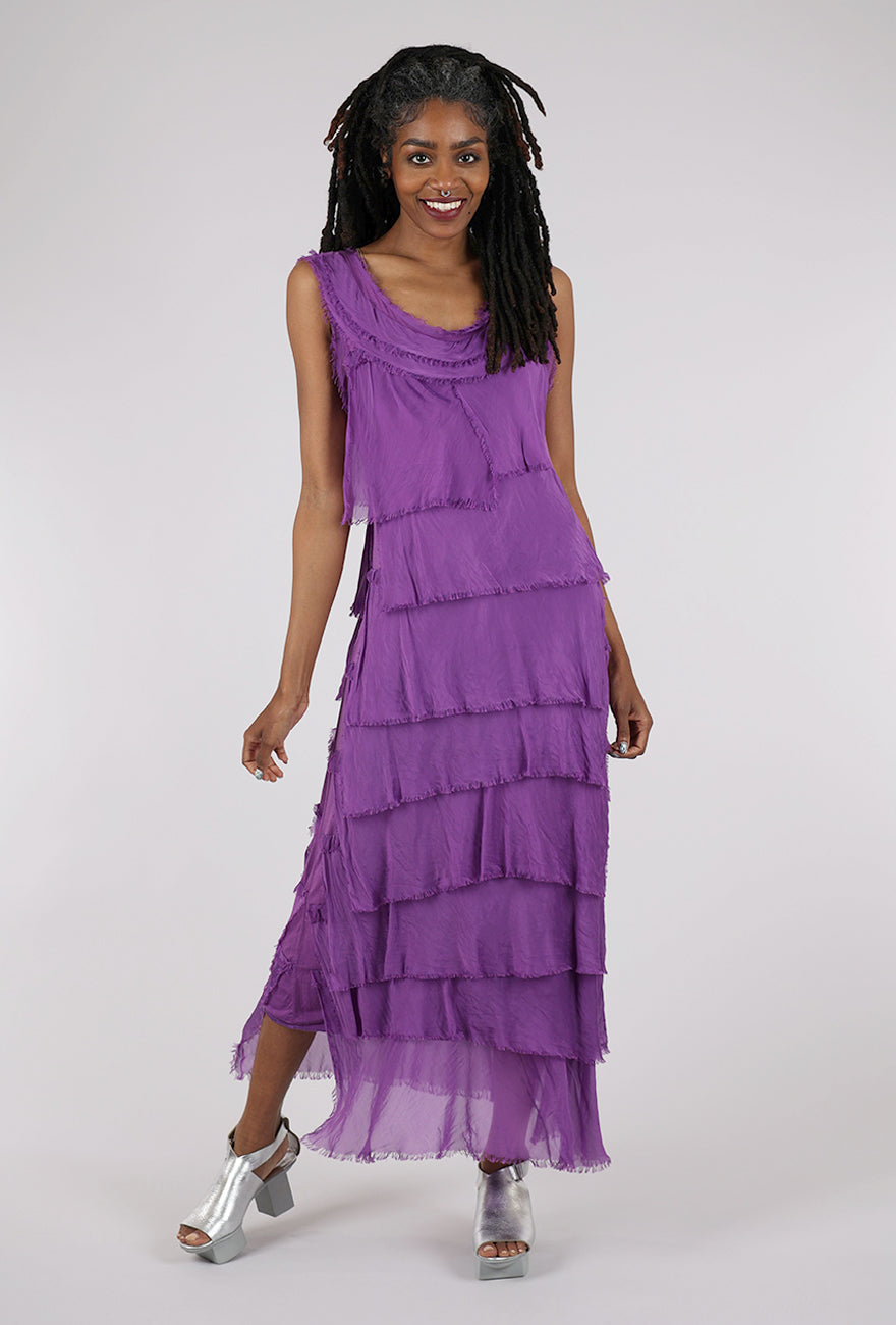 Liabella Long Tattered Tiers Dress, Purple