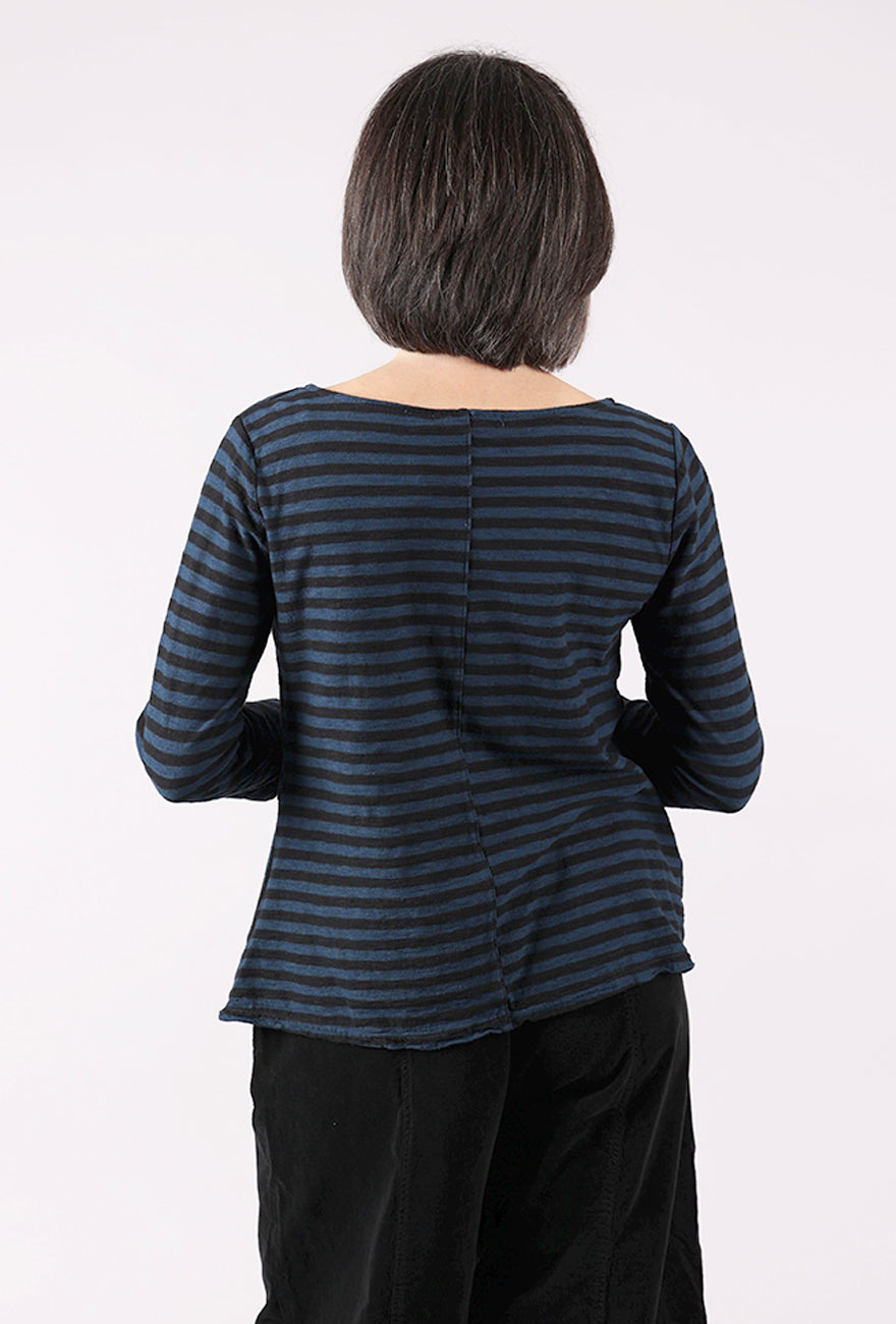 Cut Loose Black Stripe Boatneck Tee, Etan Navy