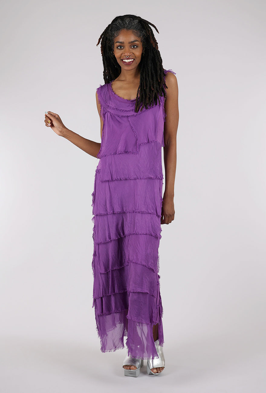 Liabella Long Tattered Tiers Dress, Purple
