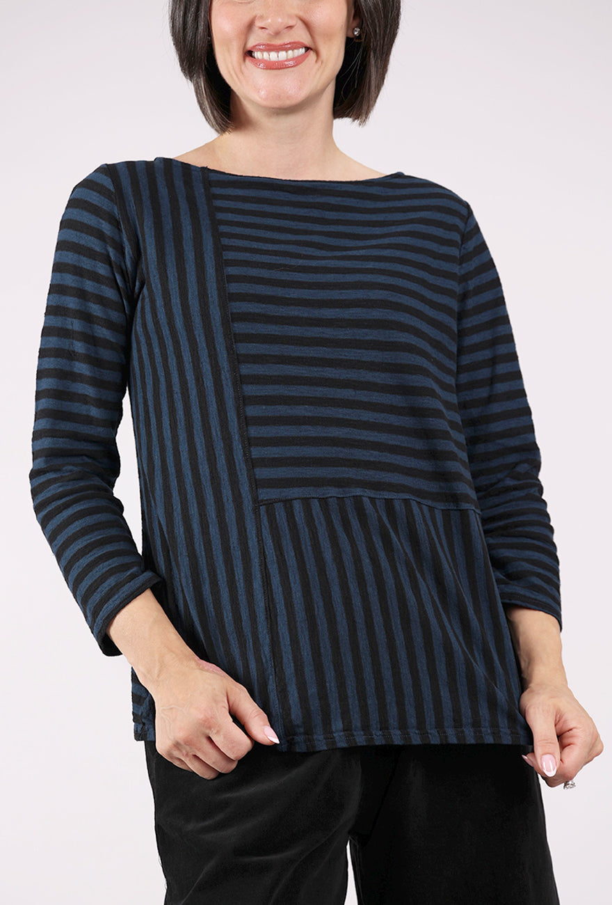 Cut Loose Black Stripe Boatneck Tee, Etan Navy