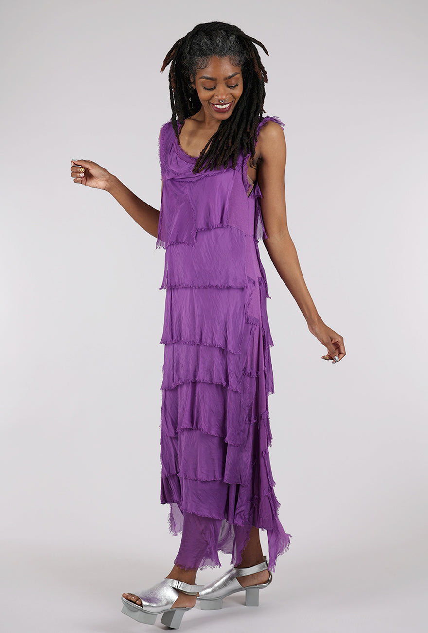 Liabella Long Tattered Tiers Dress, Purple