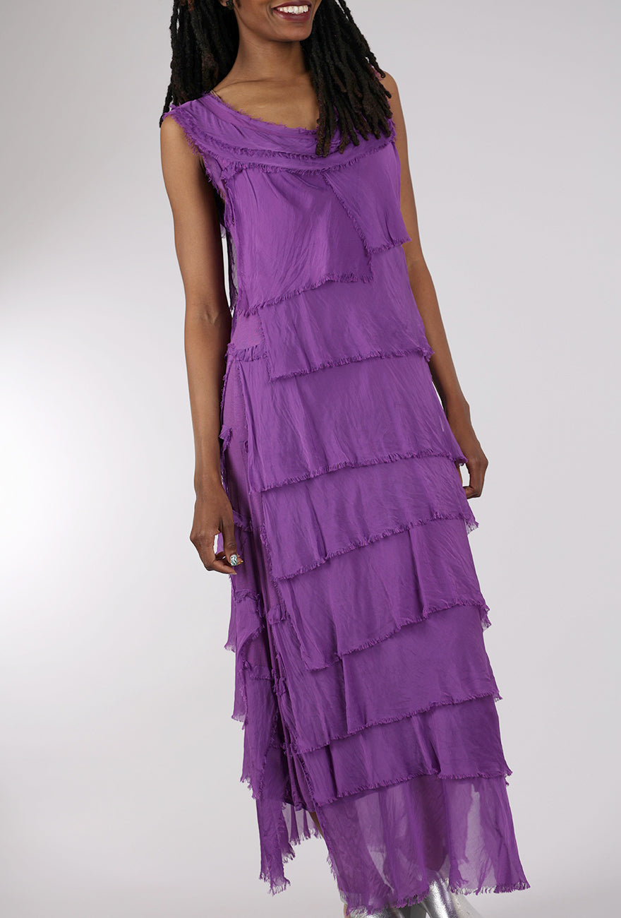 Liabella Long Tattered Tiers Dress, Purple