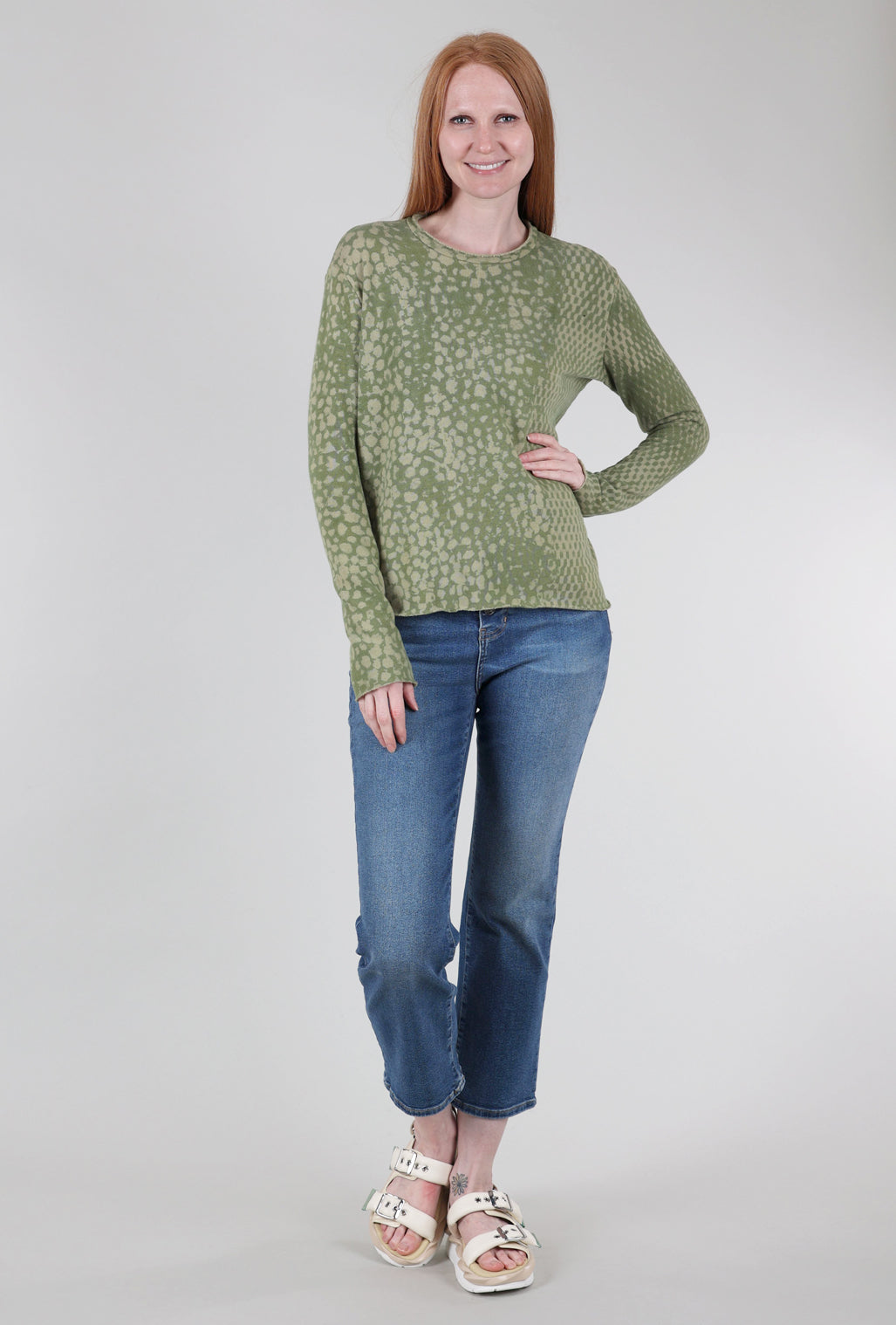 Heyne Bogut Cozy Dot Dye Top, Avocado/Stone