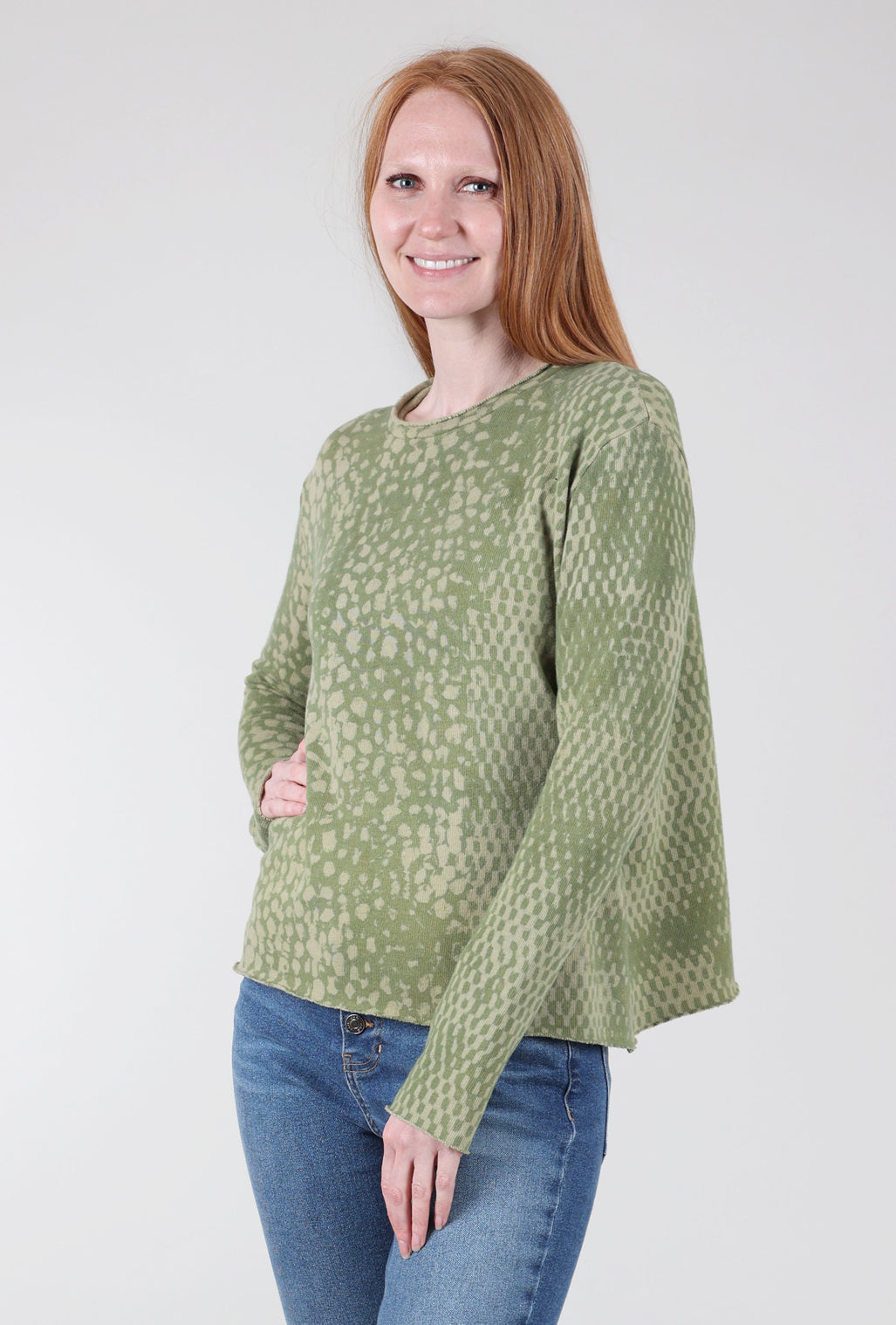Heyne Bogut Cozy Dot Dye Top, Avocado/Stone