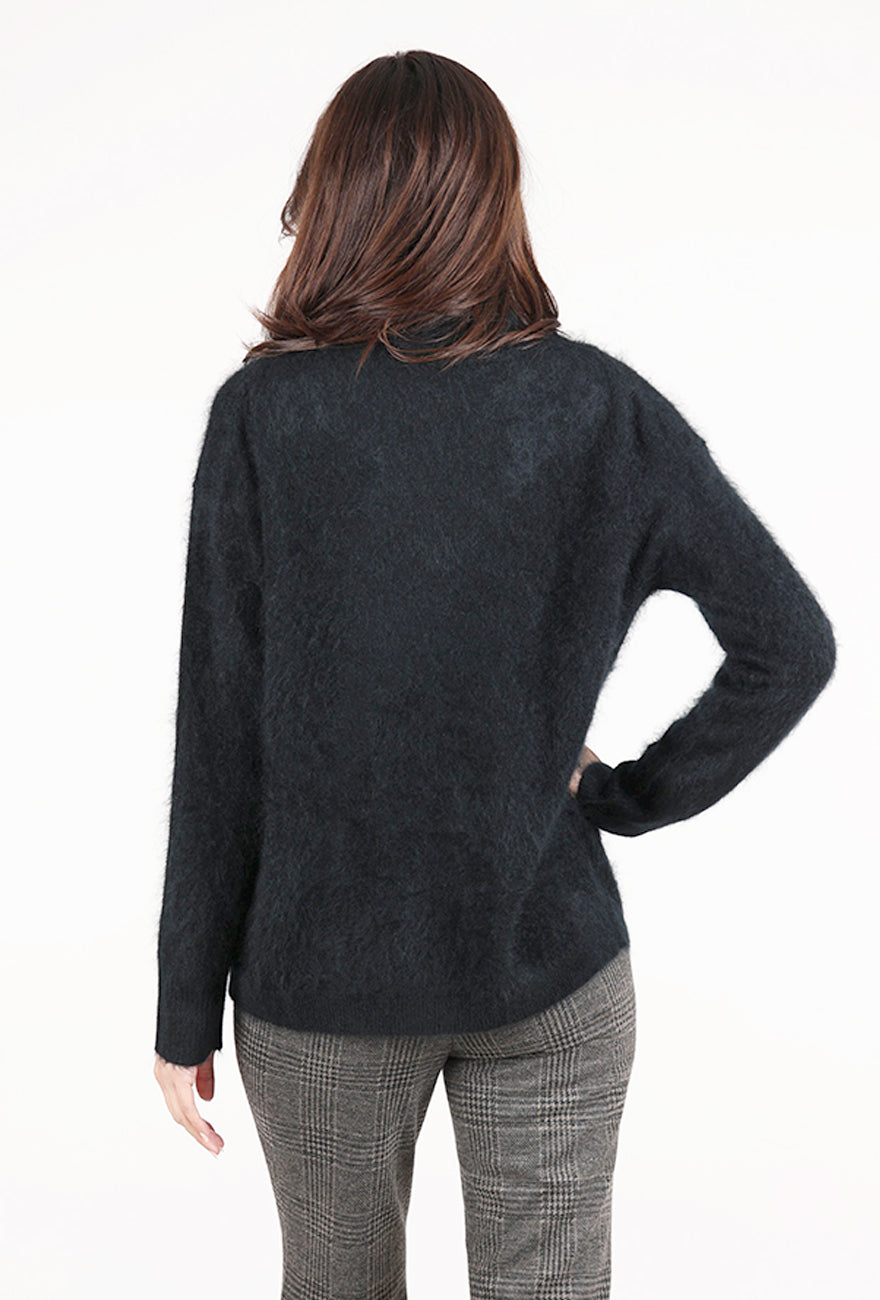 Kinross Cashmere Brushed Cashmere Funnel Neck, Black