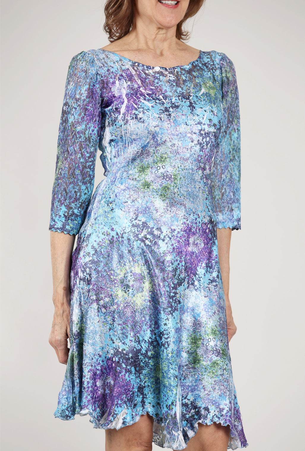 Komarov Ilsa Lace Neck Dress, Murano Glass Blue
