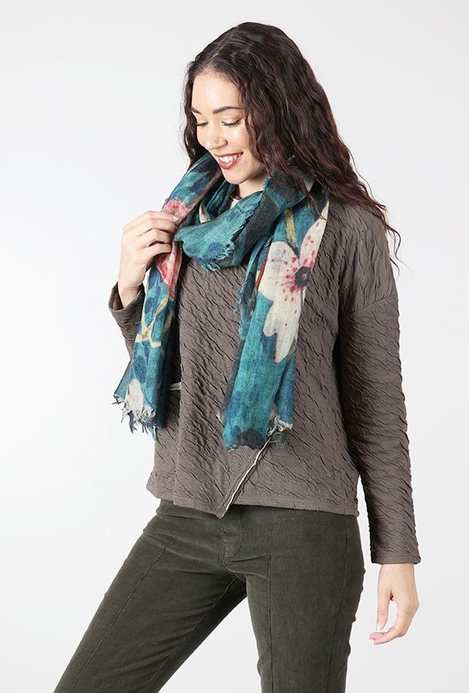 Dolma Winter Florals Scarf, Teal/Blue