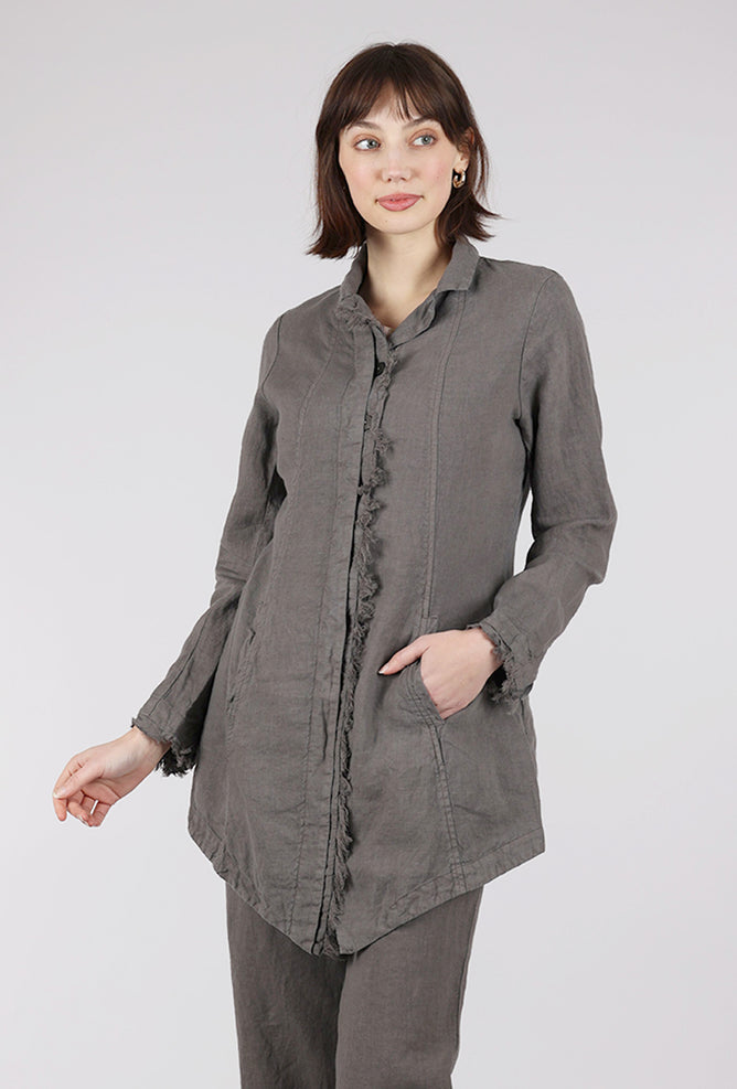 Grizas Tattered Fringe Lapel Jacket, Mushroom