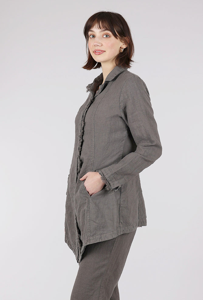 Grizas Tattered Fringe Lapel Jacket, Mushroom