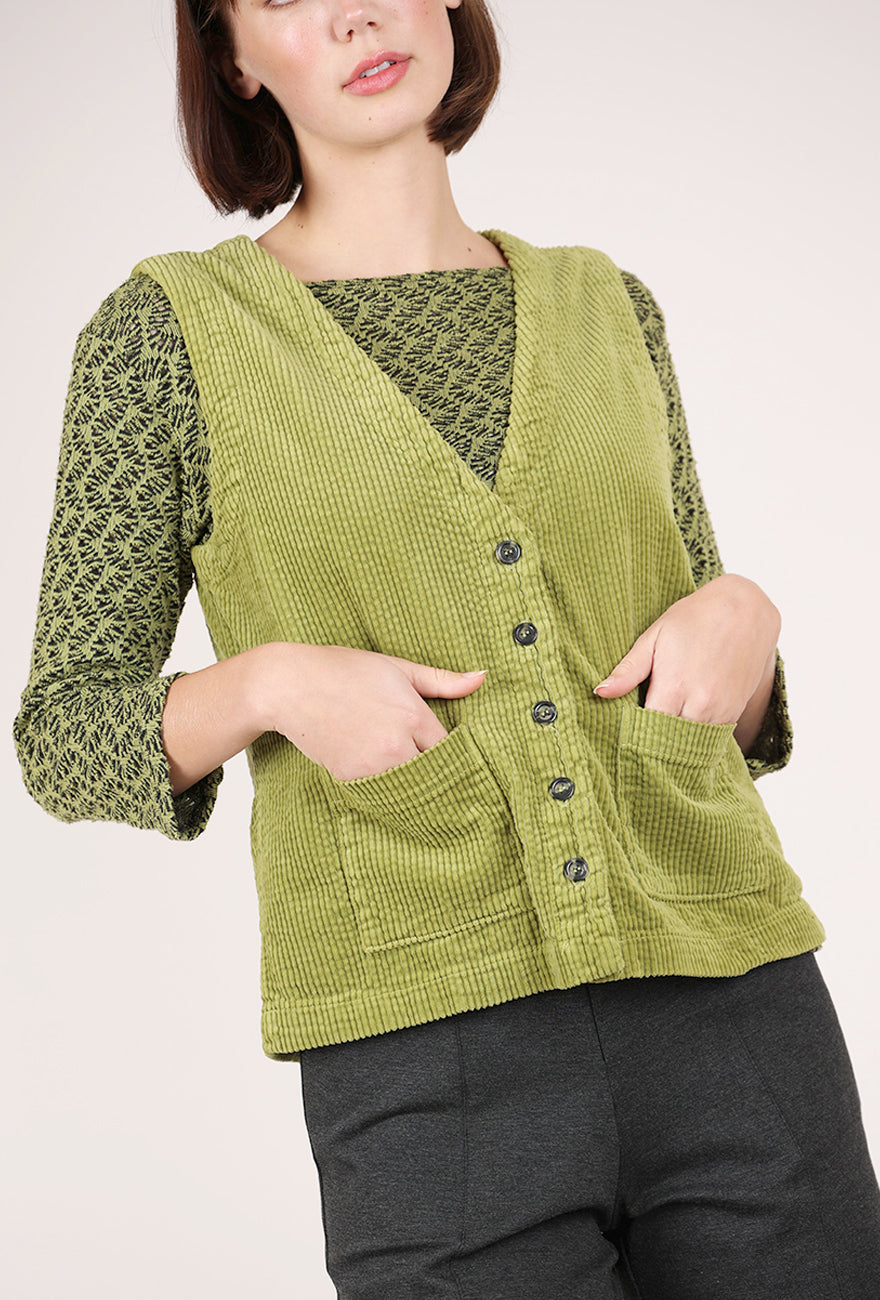 Cut Loose Luxe Cord Vneck Vest, Frog