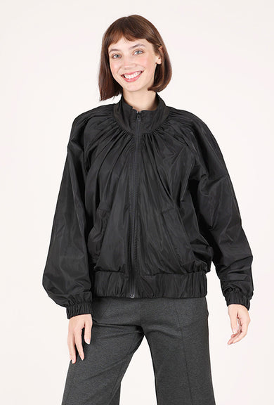 Planet Ruched Bomber Jacket, Black