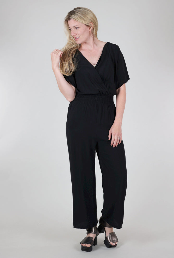 M Made in Italy Smocked Waist Jumpsuit, Black