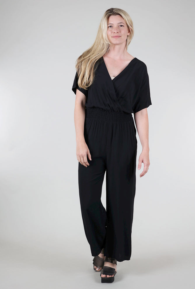 M Made in Italy Smocked Waist Jumpsuit, Black