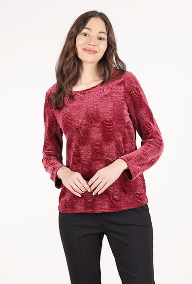 Habitat Crinkle Velvet Boatneck Top, Wine