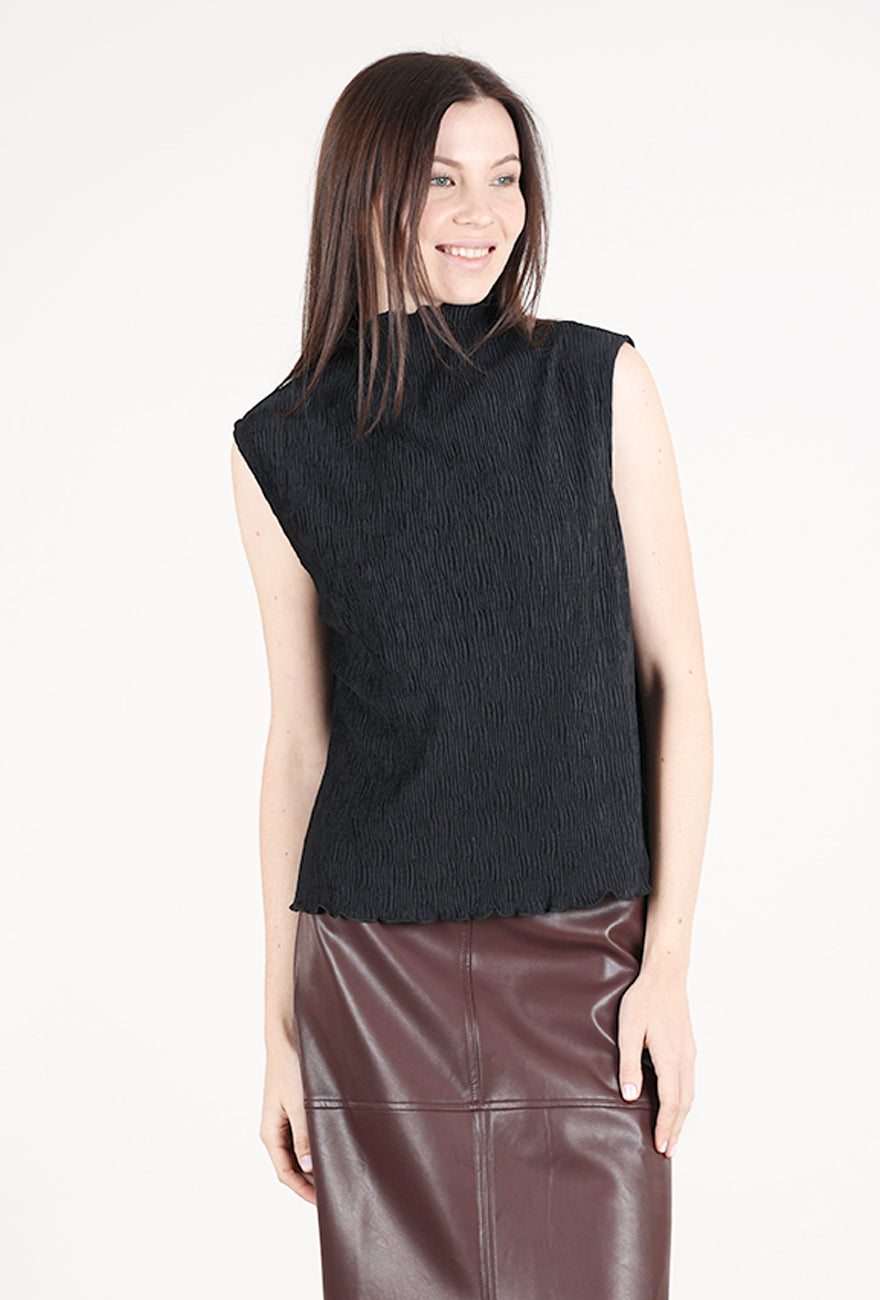 Grade & Gather Crinkled Velvet Mock Top, Black