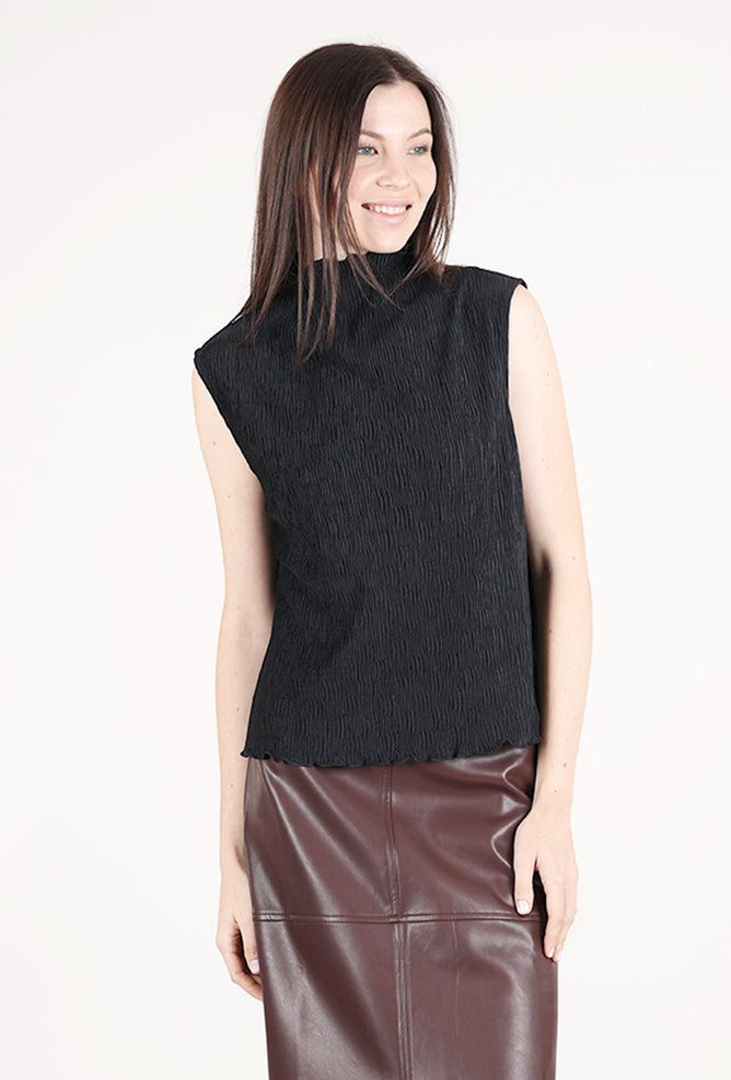 Grade & Gather Crinkled Velvet Mock Top, Black
