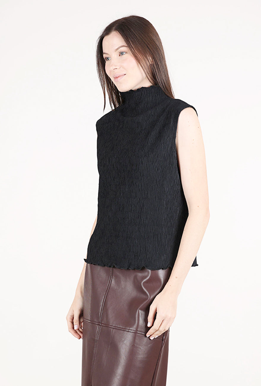 Grade & Gather Crinkled Velvet Mock Top, Black