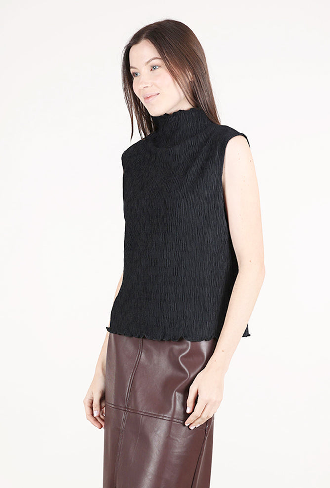 Grade & Gather Crinkled Velvet Mock Top, Black