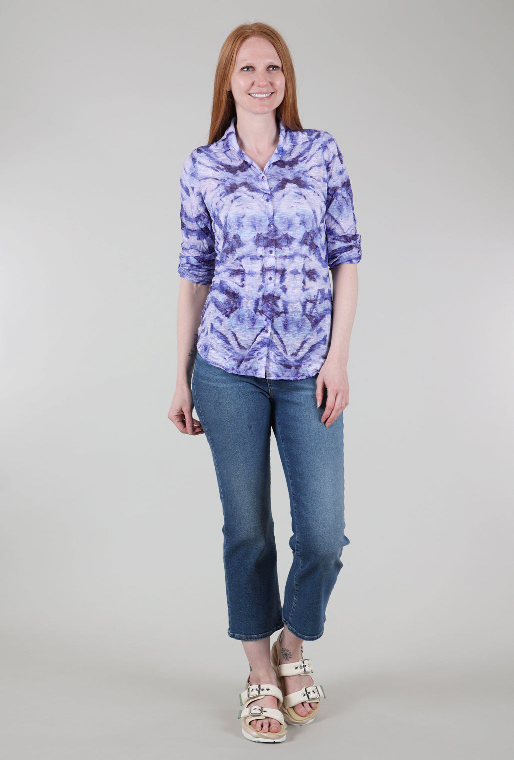 David Cline Roll-Up Sleeve Crinkle Shirt, Wave Print