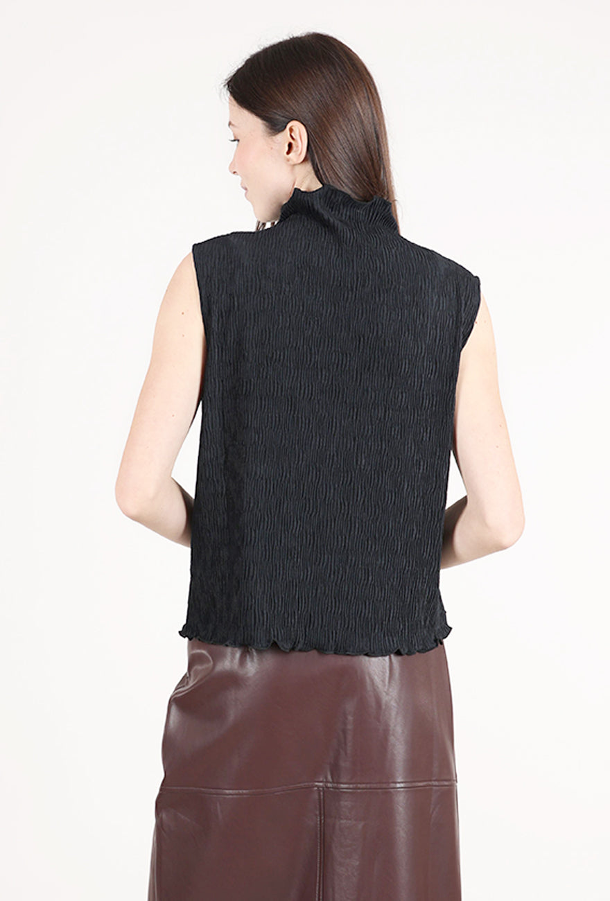 Grade & Gather Crinkled Velvet Mock Top, Black