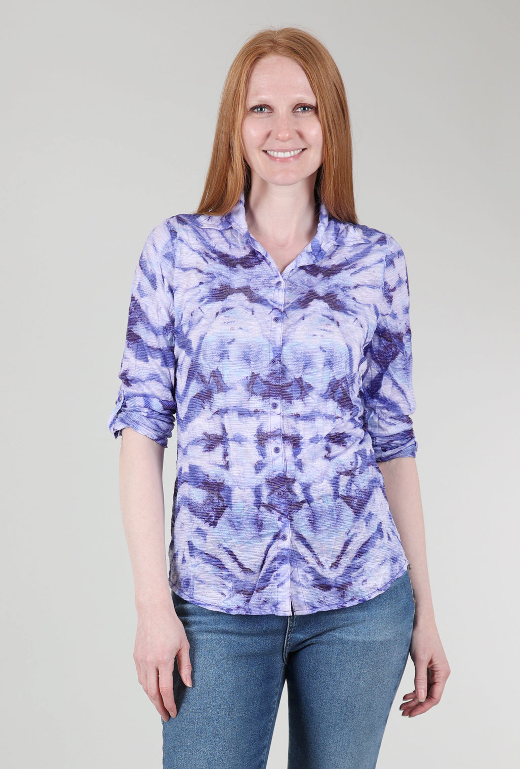 David Cline Roll-Up Sleeve Crinkle Shirt, Wave Print